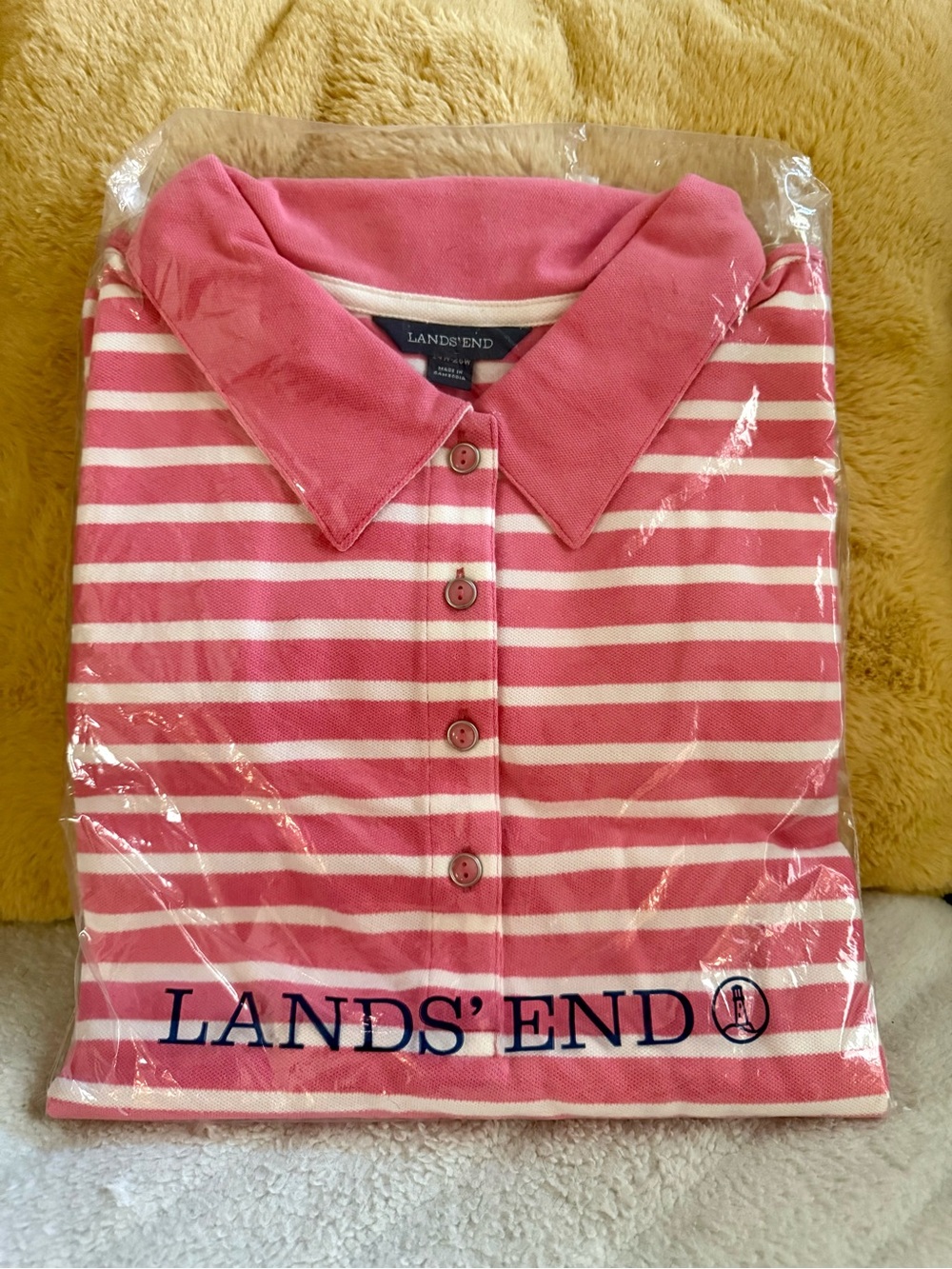 NWT Lands’ End Women’s 3X Pink Coral  White Striped Polo Shirt